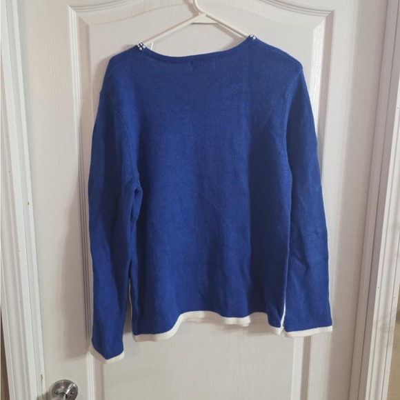 Vtg Lemoda Blue Embroidered Beaded Christmas Sweater Sz L. 5126 - Picture 2 of 4